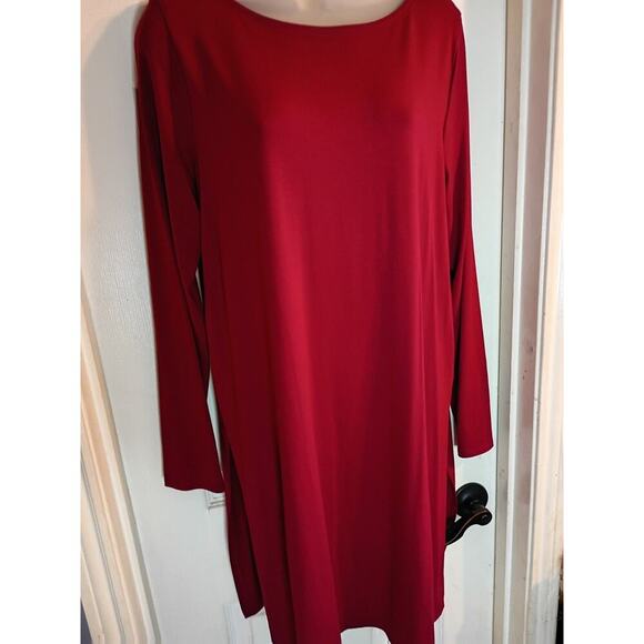 Eileen Fisher Top Red Sz M Side Slots Laganlook Wardrobe Staple - Picture 3 of 8